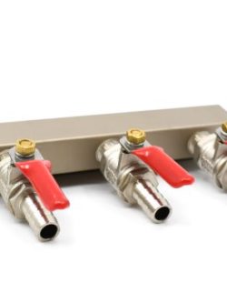 CO2 Manifold - 3-way 3/8" Barb Shutoff - Aluminum